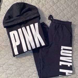 PINK Victoria's Secret Black and White Sweatshirt & Sweatpants Full Zip Set